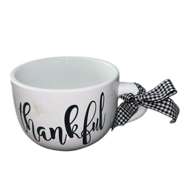 Robert Stanley "Thankful" Ceramic Mug With Ribbon Bow 23.67 Oz Fall Tableware - Picture 1 of 6